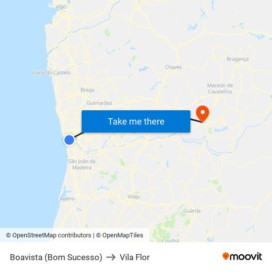 Boavista (Bom Sucesso) to Vila Flor map