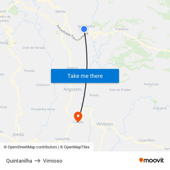 Quintanilha to Vimioso map