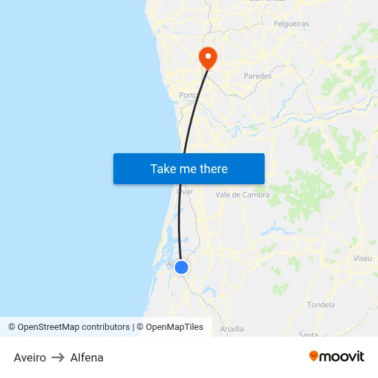Aveiro to Alfena map