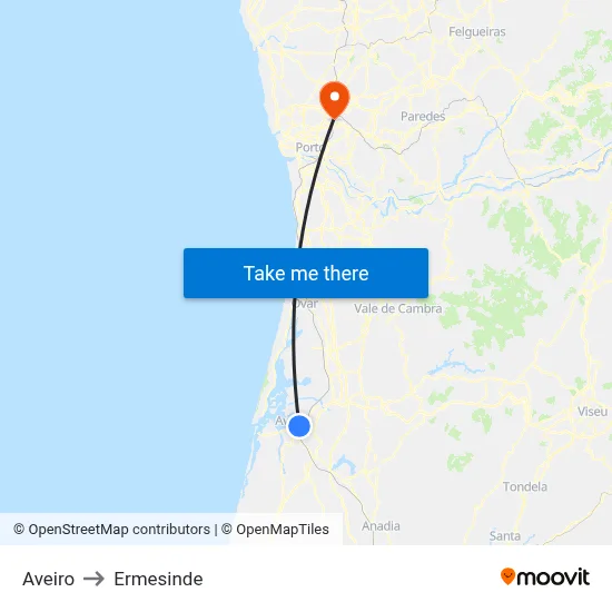 Aveiro to Ermesinde map