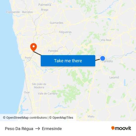 Peso Da Régua to Ermesinde map