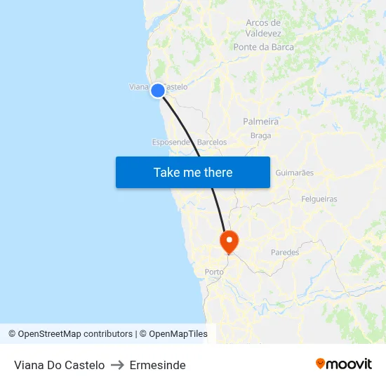 Viana Do Castelo to Ermesinde map