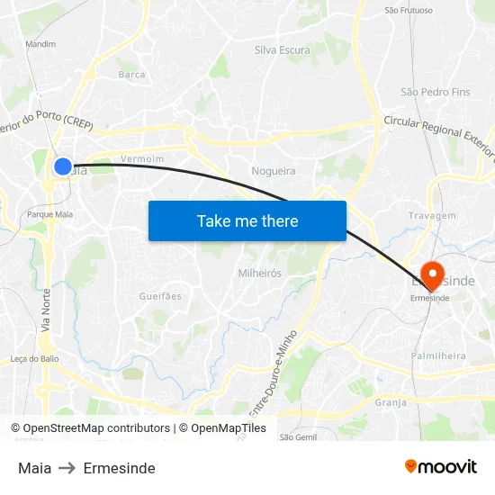 Maia to Ermesinde map