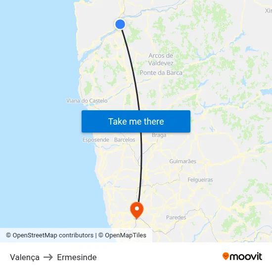 Valença to Ermesinde map