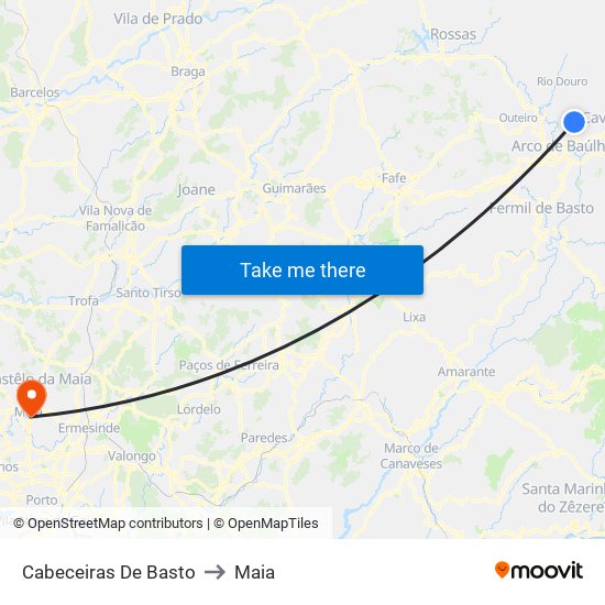 Cabeceiras De Basto to Maia map