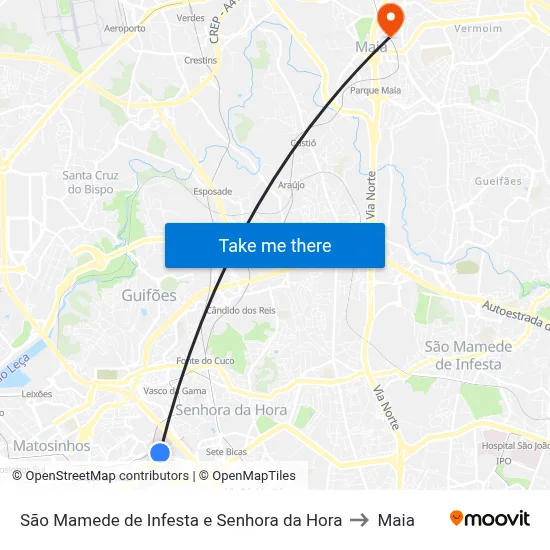 São Mamede de Infesta e Senhora da Hora to Maia map