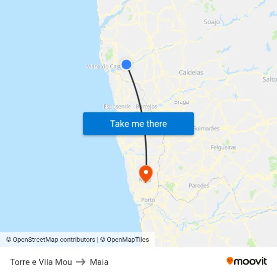 Torre e Vila Mou to Maia map