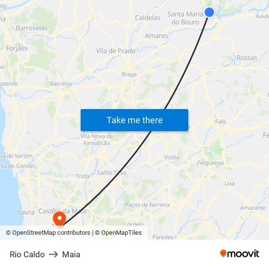 Rio Caldo to Maia map