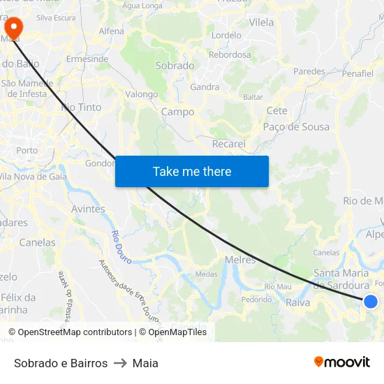 Sobrado e Bairros to Maia map