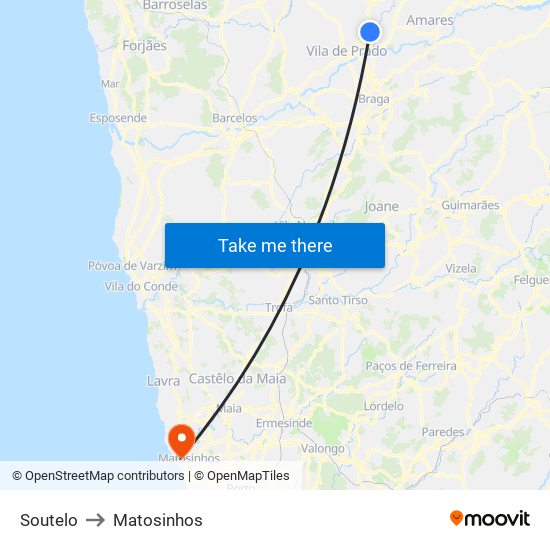 Soutelo to Matosinhos map