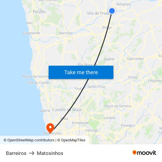 Barreiros to Matosinhos map