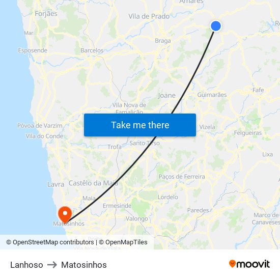 Lanhoso to Matosinhos map