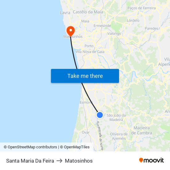 Santa Maria Da Feira to Matosinhos map