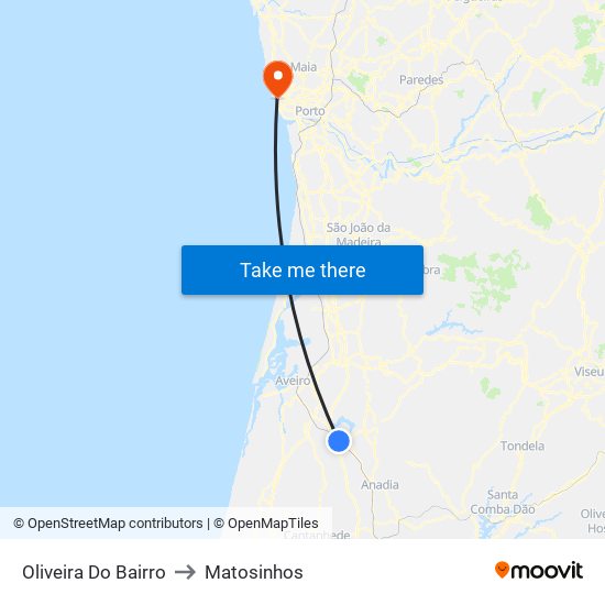 Oliveira Do Bairro to Matosinhos map