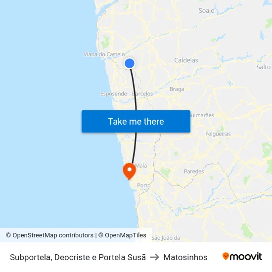 Subportela, Deocriste e Portela Susã to Matosinhos map
