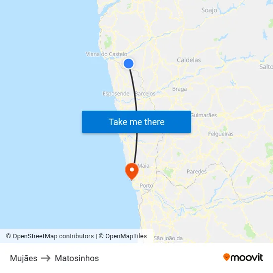 Mujães to Matosinhos map