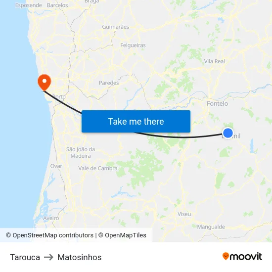 Tarouca to Matosinhos map