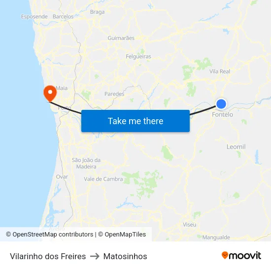 Vilarinho dos Freires to Matosinhos map