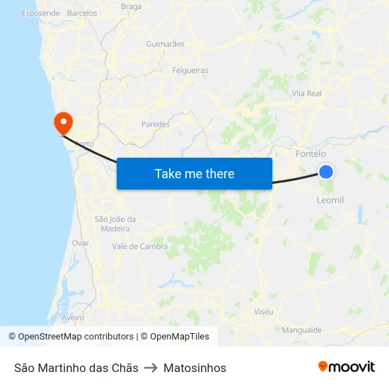 São Martinho das Chãs to Matosinhos map