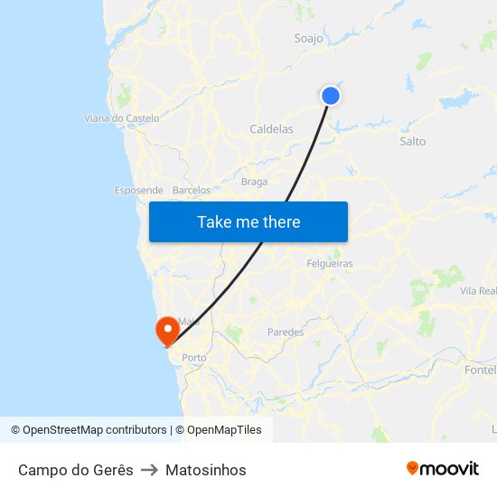 Campo do Gerês to Matosinhos map
