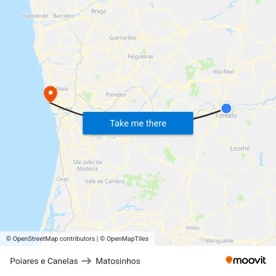 Poiares e Canelas to Matosinhos map