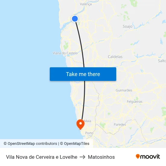 Vila Nova de Cerveira e Lovelhe to Matosinhos map