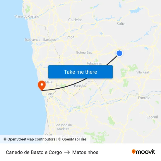 Canedo de Basto e Corgo to Matosinhos map