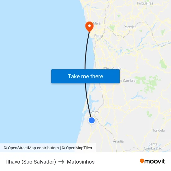 Ílhavo (São Salvador) to Matosinhos map