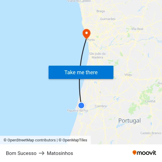 Bom Sucesso to Matosinhos map