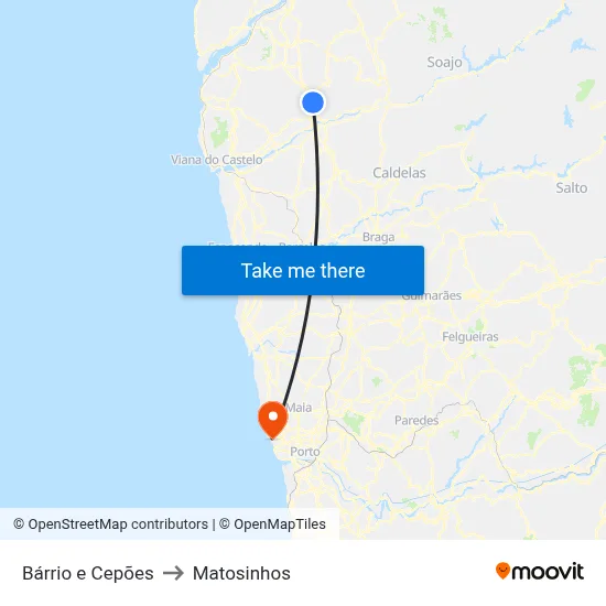 Bárrio e Cepões to Matosinhos map