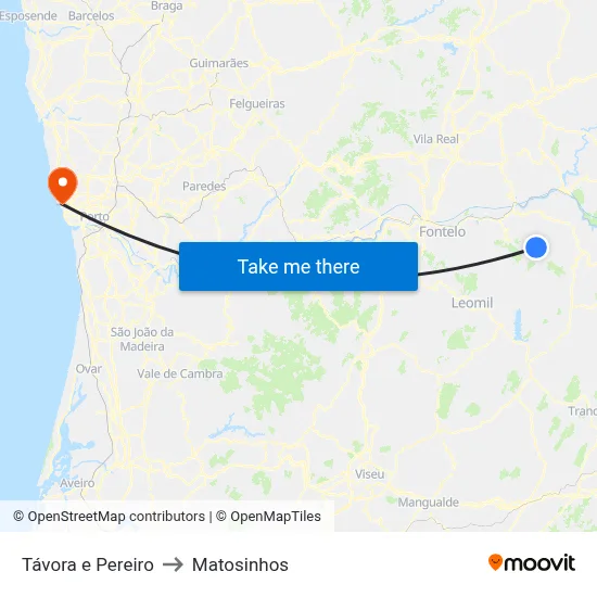 Távora e Pereiro to Matosinhos map