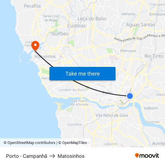 Porto - Campanhã to Matosinhos map