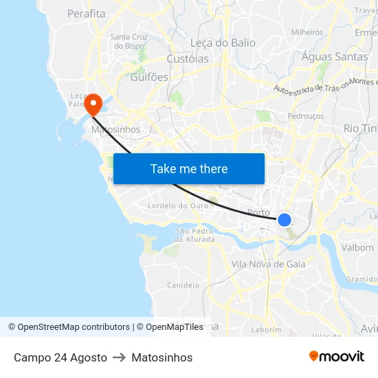 Campo 24 Agosto to Matosinhos map
