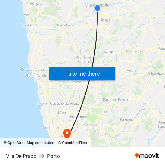 Vila De Prado to Porto map
