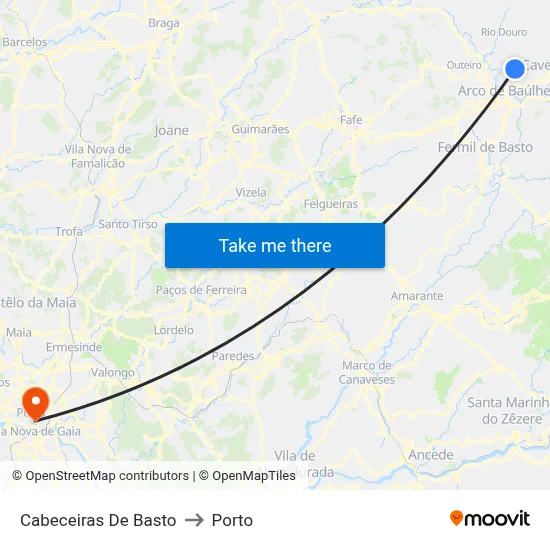 Cabeceiras De Basto to Porto map
