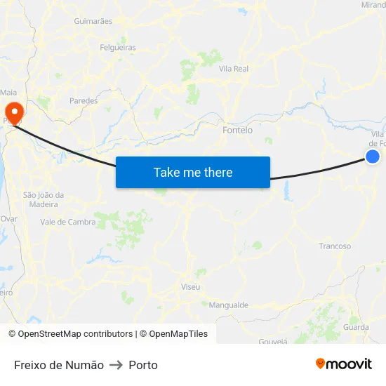 Freixo de Numão to Porto map