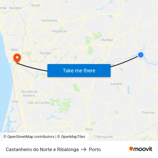 Castanheiro do Norte e Ribalonga to Porto map