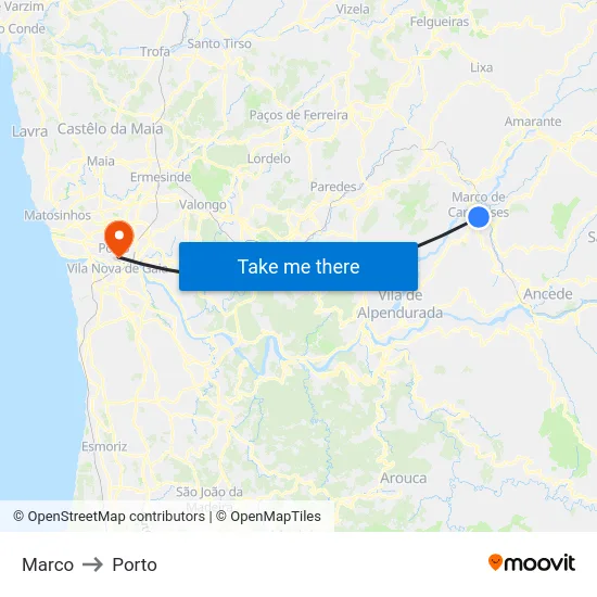 Marco to Porto map