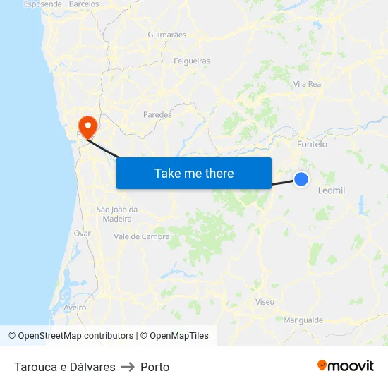 Tarouca e Dálvares to Porto map