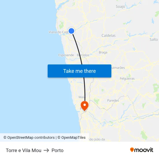 Torre e Vila Mou to Porto map