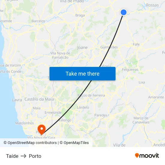 Taíde to Porto map