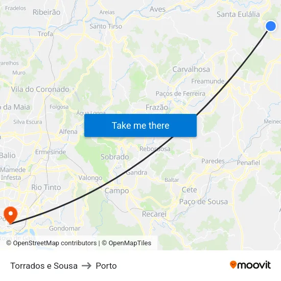 Torrados e Sousa to Porto map