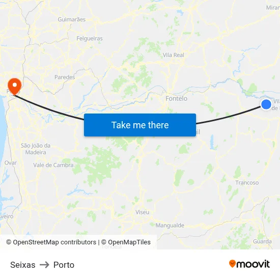 Seixas to Porto map