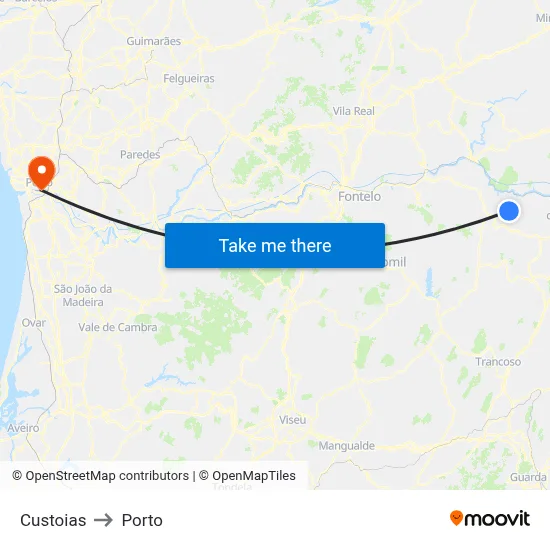 Custoias to Porto map