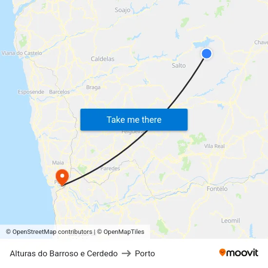 Alturas do Barroso e Cerdedo to Porto map