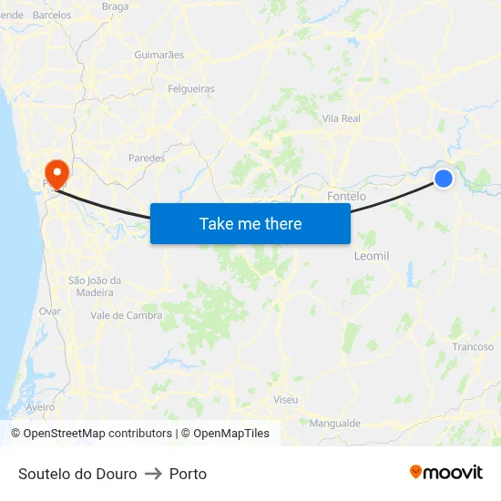 Soutelo do Douro to Porto map