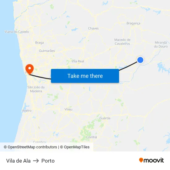 Vila de Ala to Porto map