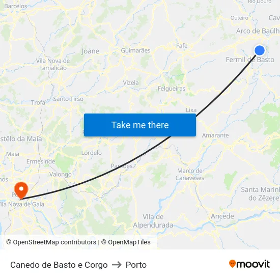 Canedo de Basto e Corgo to Porto map