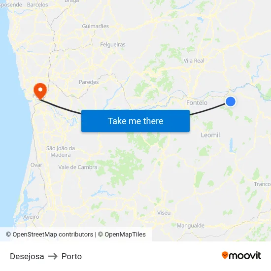 Desejosa to Porto map