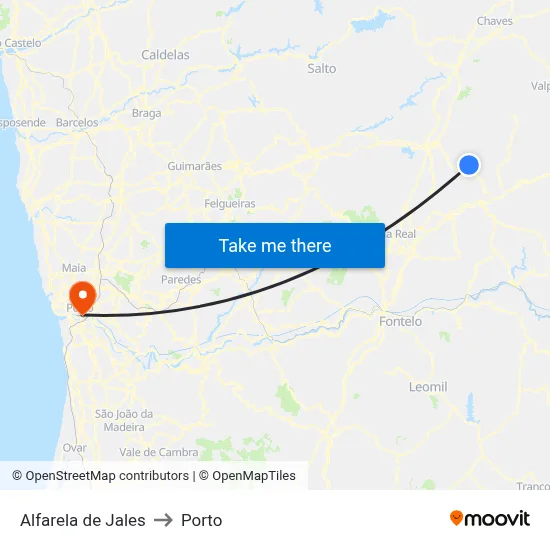 Alfarela de Jales to Porto map